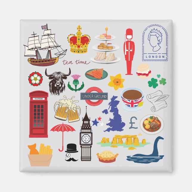 Storbritannien brittiska symboler magnet (Framsidan)