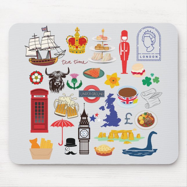 Storbritannien brittiska symboler musmatta (Framsidan)