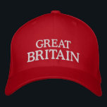 Storbritannien broderade hatten broderad keps<br><div class="desc">Show som du stöttar till Storbritannien med denna vittext på den röda broderade hatten. Läser Storbritannien eller skräddarsy med din egna text.</div>