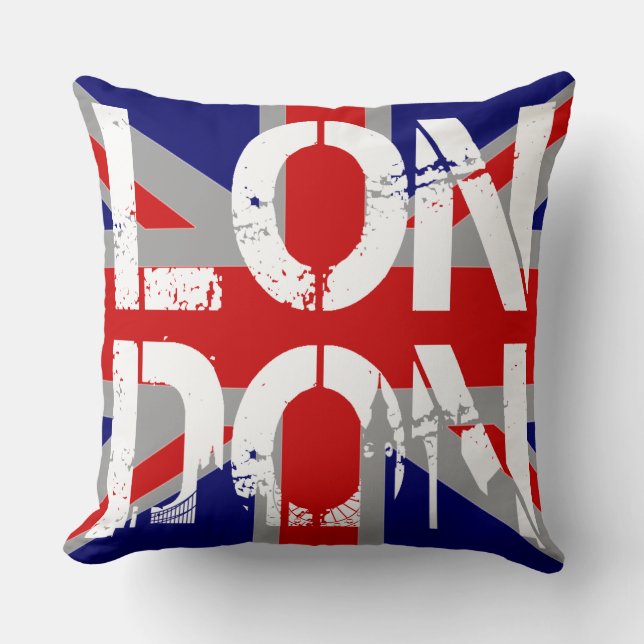 Storbritannien Flagga London och kända landmärken Kudde (Framsida)