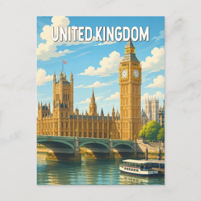 Storbritannien Illustration Resa Konst Vintage Vykort (Framsida)