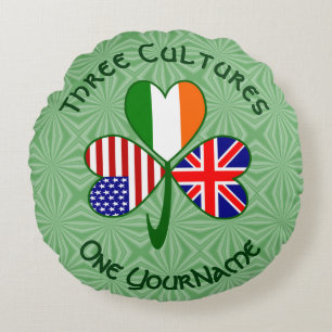 Storbritannien Irland USA Flaggor Shamrock Personl Rund Kudde