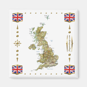 Storbritannien Karta + Flaggor Magnet