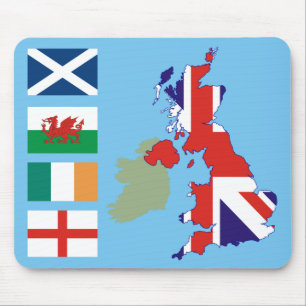 Storbritannien karta och flaggor musmatta