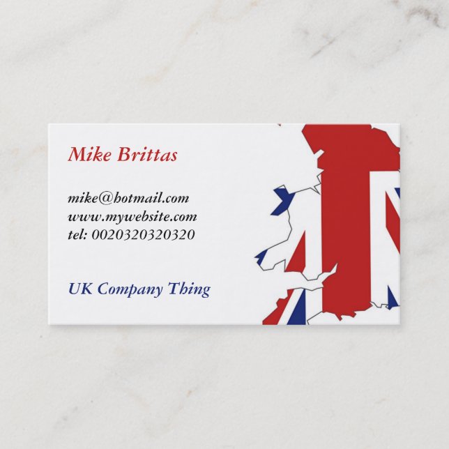 Storbritannien Mike Brittas, mike@hotmail.comww.. Visitkort (Framsida)