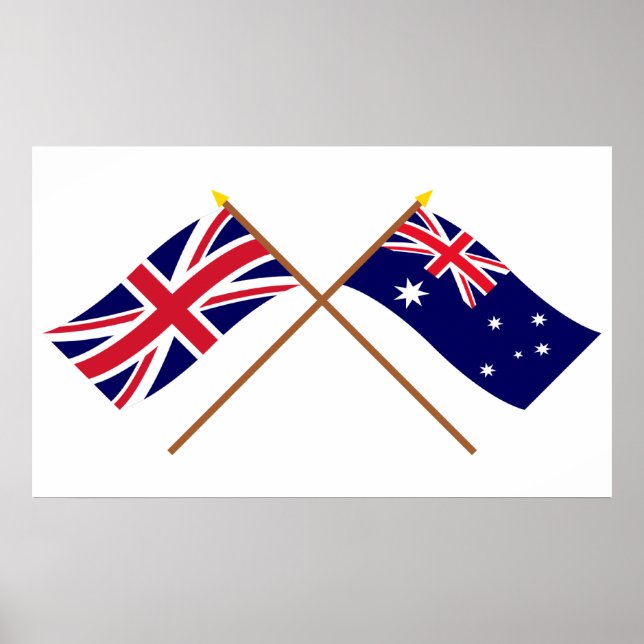 Storbritannien och Australien Crossed Flaggor Poster (Framsidan)