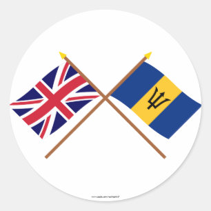 Storbritannien och Barbados Crossed Flaggor Runt Klistermärke