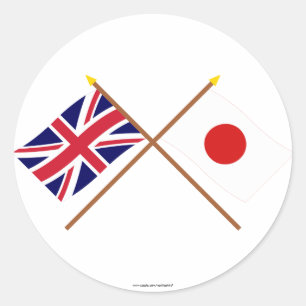Storbritannien och Japan Crossed Flaggor Runt Klistermärke