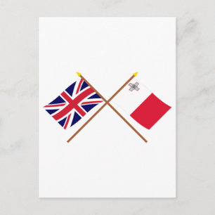 Storbritannien och Malta Crossed Flaggor Vykort