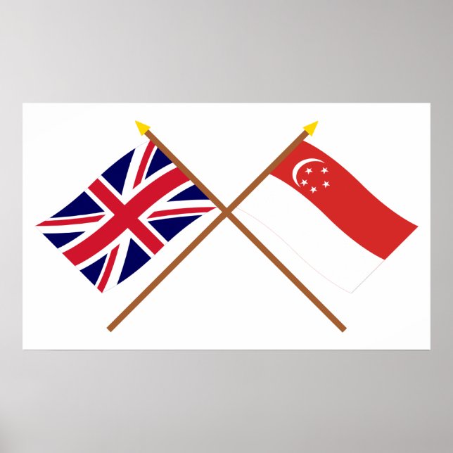 Storbritannien och Singapore Crossed Flaggor Poster (Framsidan)