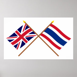 Storbritannien och Thailand Crossed Flaggor Poster