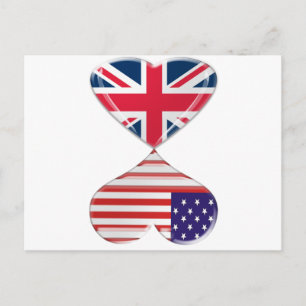 Storbritannien och USA Hearts Flagga Art Vykort