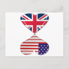 Storbritannien och USA Hearts Flagga Art Vykort