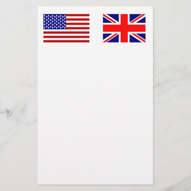 Storbritannien och USA:s flaggor sida vid sida Brevpapper (Framsida)