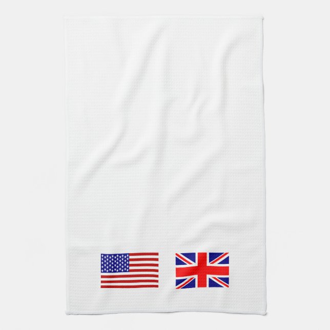 Storbritannien och USA:s flaggor sida vid sida Kökshandduk (Vertikal)