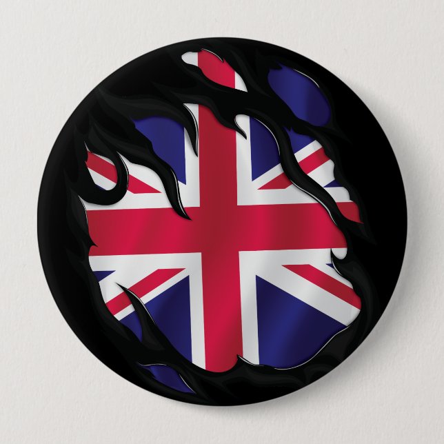 Storbritannien Sönderriven Flagga Knapp (Framsida)