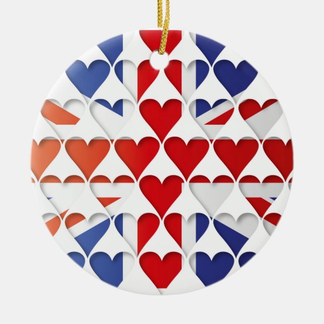 Storbritannien Storbritannien Flagga Hjärtan Julgransprydnad Keramik (Framsidan)