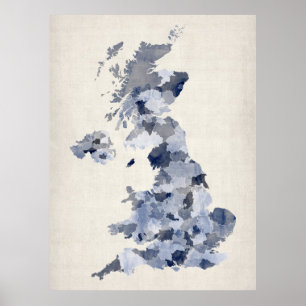 Storbritannien UK vattenfärgkarta Poster