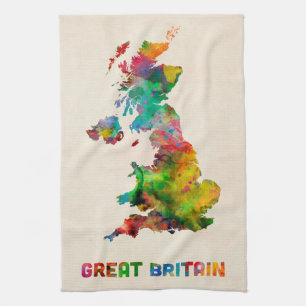 Storbritannien vattenfärgkarta kökshandduk