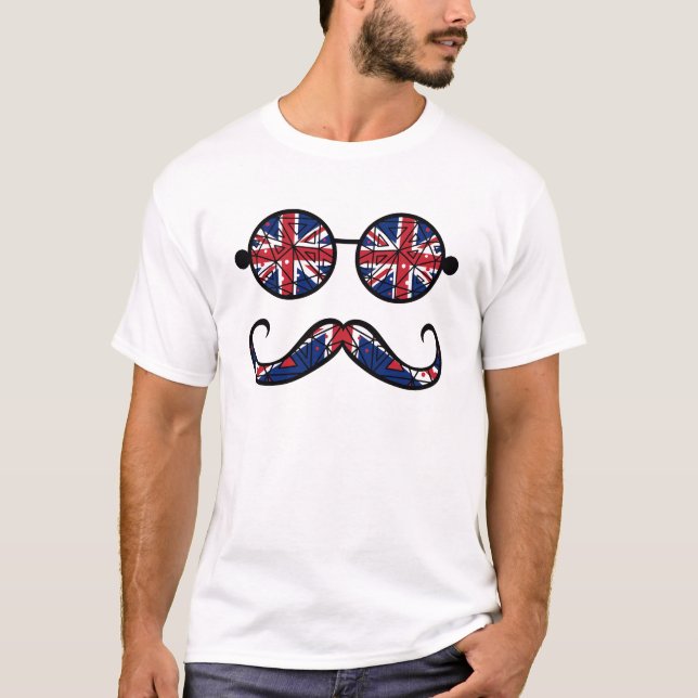 Storbritanniens flagg glasögon och mustasch t shirt (Framsida)
