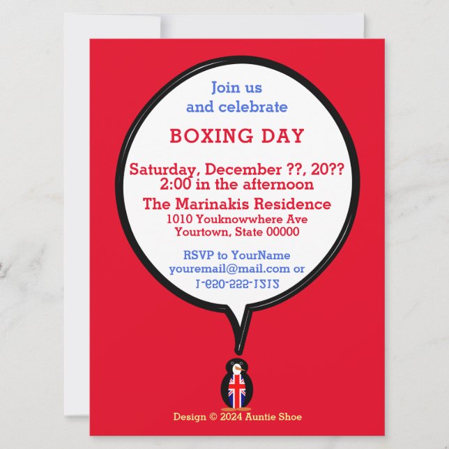 Storbritanniens flagg Penguin Boxing Day Personlig Inbjudningar (Framsida)