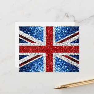 Storbritanniens flagga röd blå vit gnistrar glitte vykort