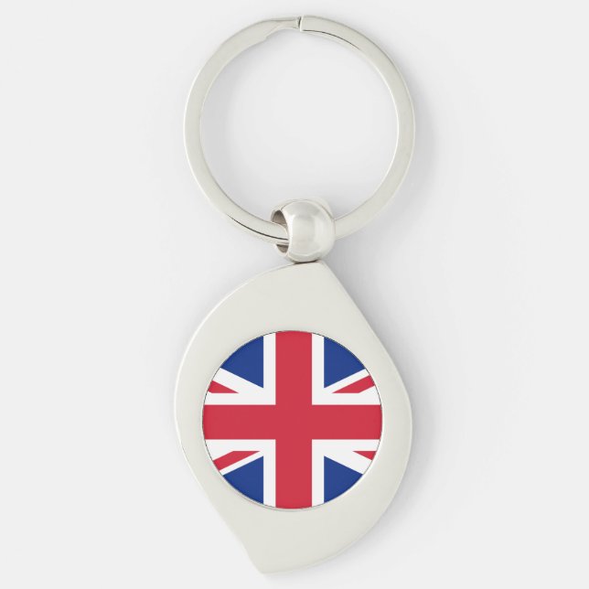 Storbritanniens flagga swirl silverfärgad nyckelring (Framsidan)