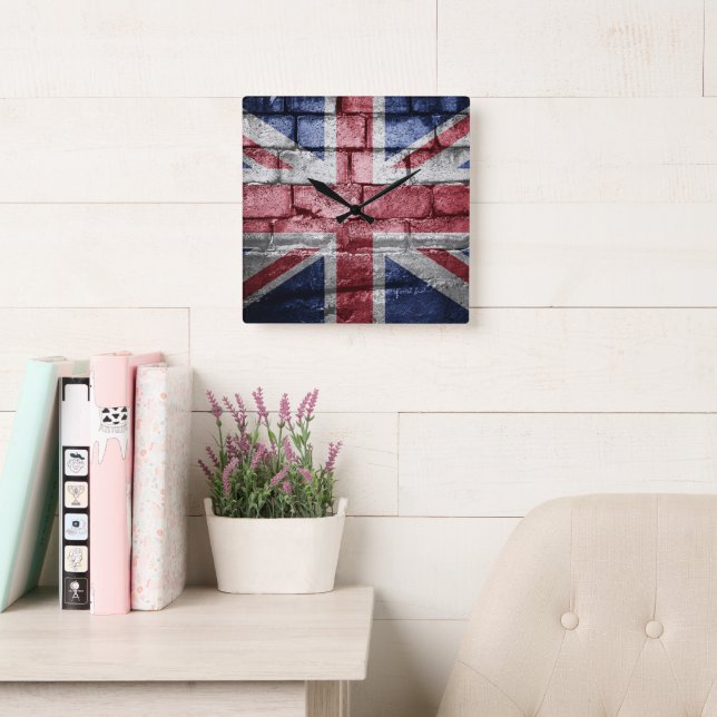 Storbritanniens flagga-vägg fyrkantig klocka (Läsesal)