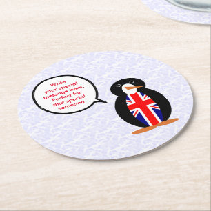 Storbritanniens flaggdag Ms. Penguin Talande Underlägg Papper Rund