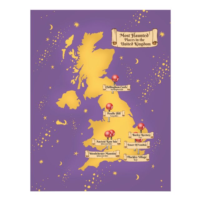 Storbritanniens mest hemsökta platser karta. fototryck (Framsidan)
