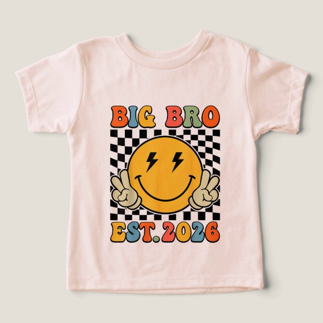 Storbror Est 2026 Retro Storbror Tillkännagivande T Shirt (Design Framsida)