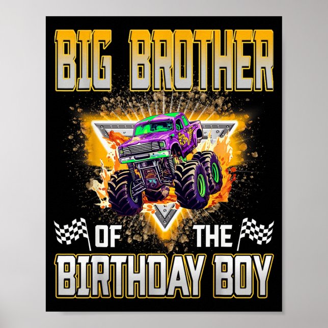 Storbror Till Födelsedags Pojken Monstertruck Föde Poster (Framsidan)