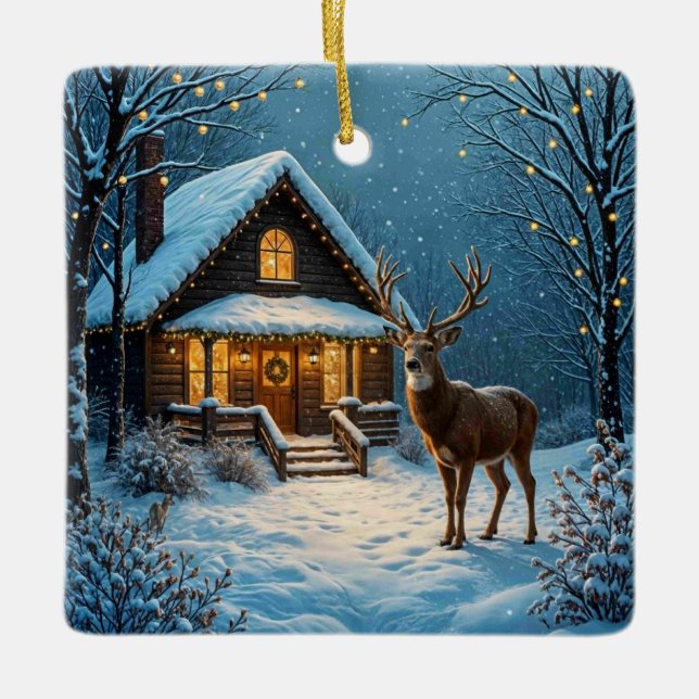 Storbucks snöiga julbesök julgransprydnad keramik (Framsida)
