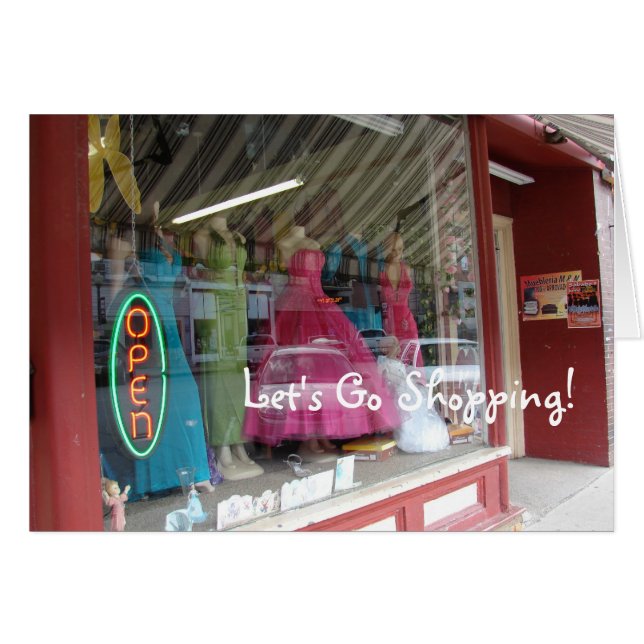 Store Window Visning, Låt oss Go Shopping! Hälsningskort (Framsidan Horizontal)