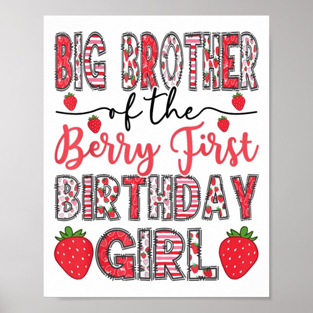 Storebror i Berry First Birthday Girl Straw Poster (Framsidan)