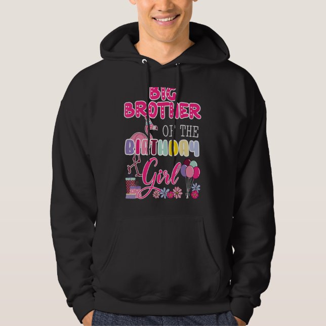 Storebror till Birthday Girl Flamingo Theme Pa Hoodie (Framsida)