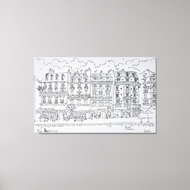 Storefronter längs Rue Daguerre | Paris, Frankrike Canvastryck (Framsida)
