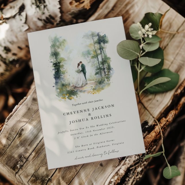 Storfärgad skog Bohemian Bröllop Inbjudningar (Enchanted Forest Wedding Romantic Wedding Invitation )