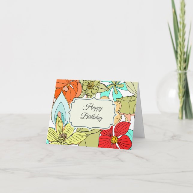 Storfärgade blommor Grattis på födelsedagen Kort (Framsida)