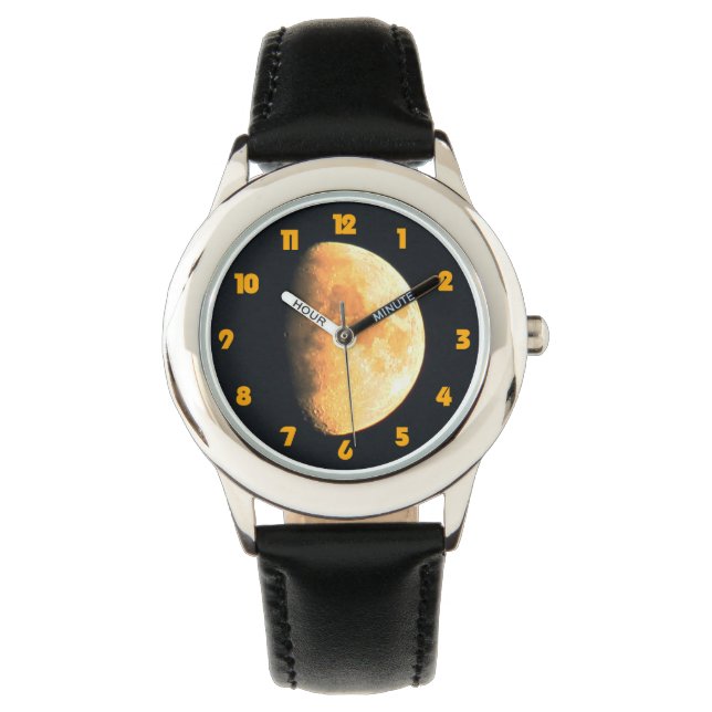 Storgamla Måne Tjock Orange Numbers waa Armbandsur (Framsida)