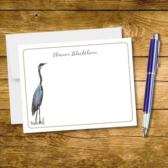 Storhäger Handritad Vintage Elegant Fågel Anteckningskort (This nature-themed note card features my own hand-drawn pen and ink Great Blue Heron.)