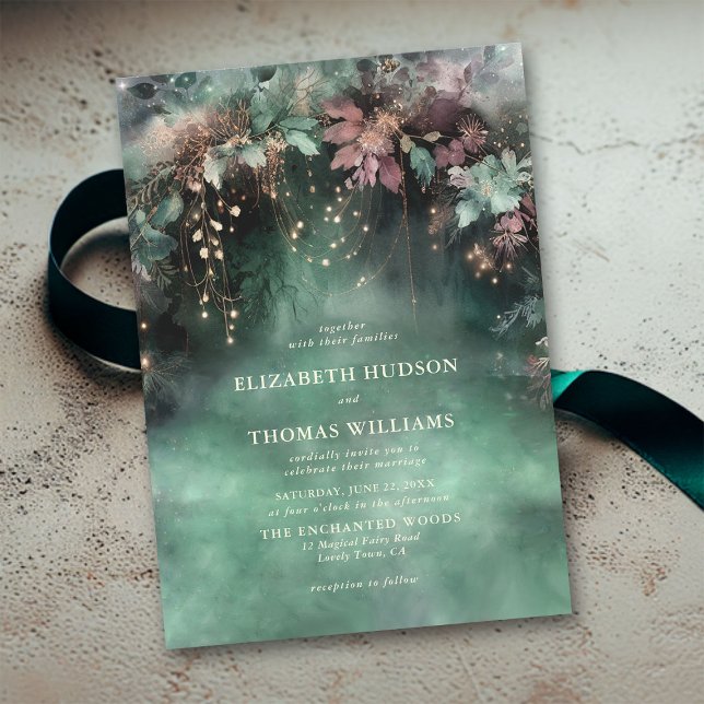 Storhertigdömet Forest Greenery Arch Magic Bröllop Inbjudningar (enchanted forest wedding invitation elegant magical fairy garden foliage greenery overhanging vines )