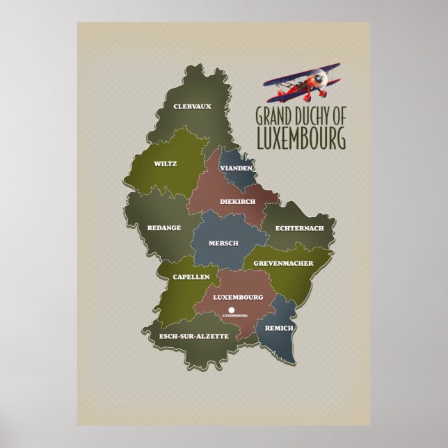 Storhertigdömet Luxemburgs karta Poster (Framsidan)