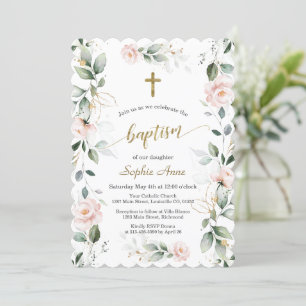 Storhertigdömet Rosa Blommigt Guld Kor Baptism Inbjudningar