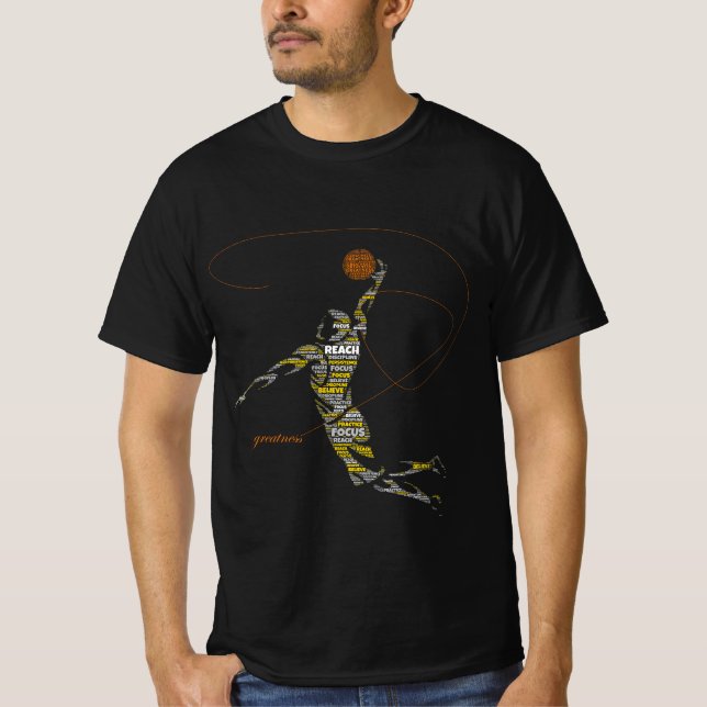 Storhet Baskettypografi Spelar T-Shirt – M (Framsida)