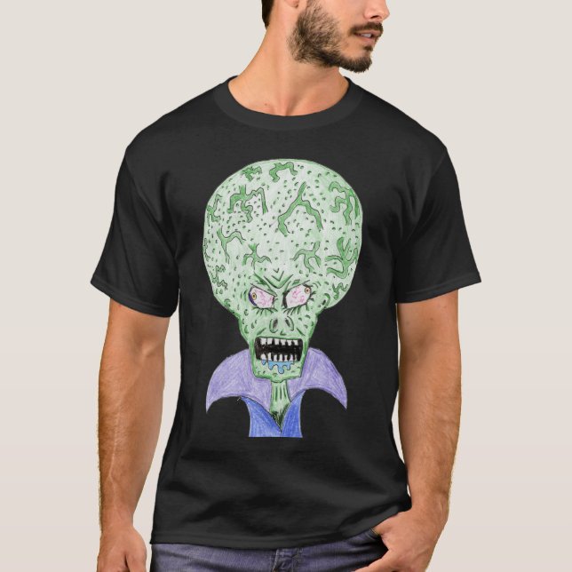 Storhuvad utomjording sci-fi tecknad serie t shirt (Framsida)