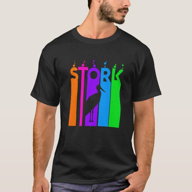 Stork Animal Rainbow Bubble with Silhouette T Shirt (Framsida)