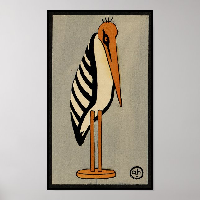 Stork - Antiquarian, Colorful Bok Illustration Poster (Framsidan)