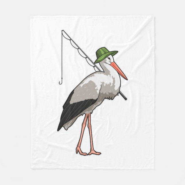 Stork at Fishing with Fishing rod Fleecefilt (Framsidan)