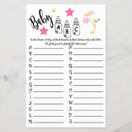 STORK BABY ABC BABY SHOWER SPELKORT FLYGBLAD